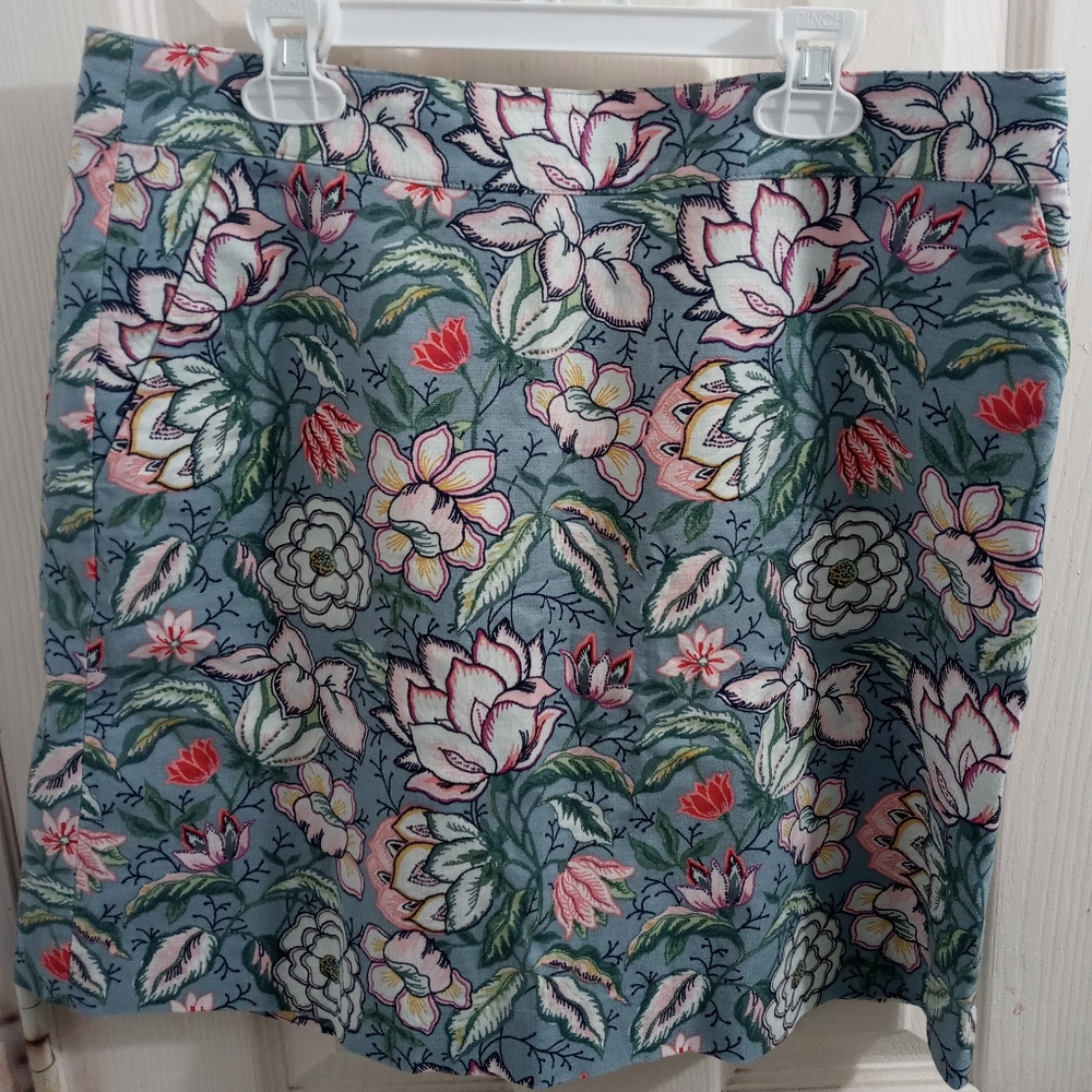 Loft Blue Floral Midi Skirt Size 8